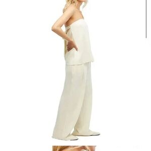 NWT WEWOREWHAT strapless linen blend ECRU TOP M